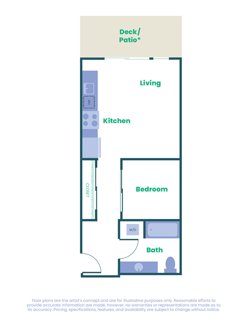 Floor plan for studio, 578 sqft